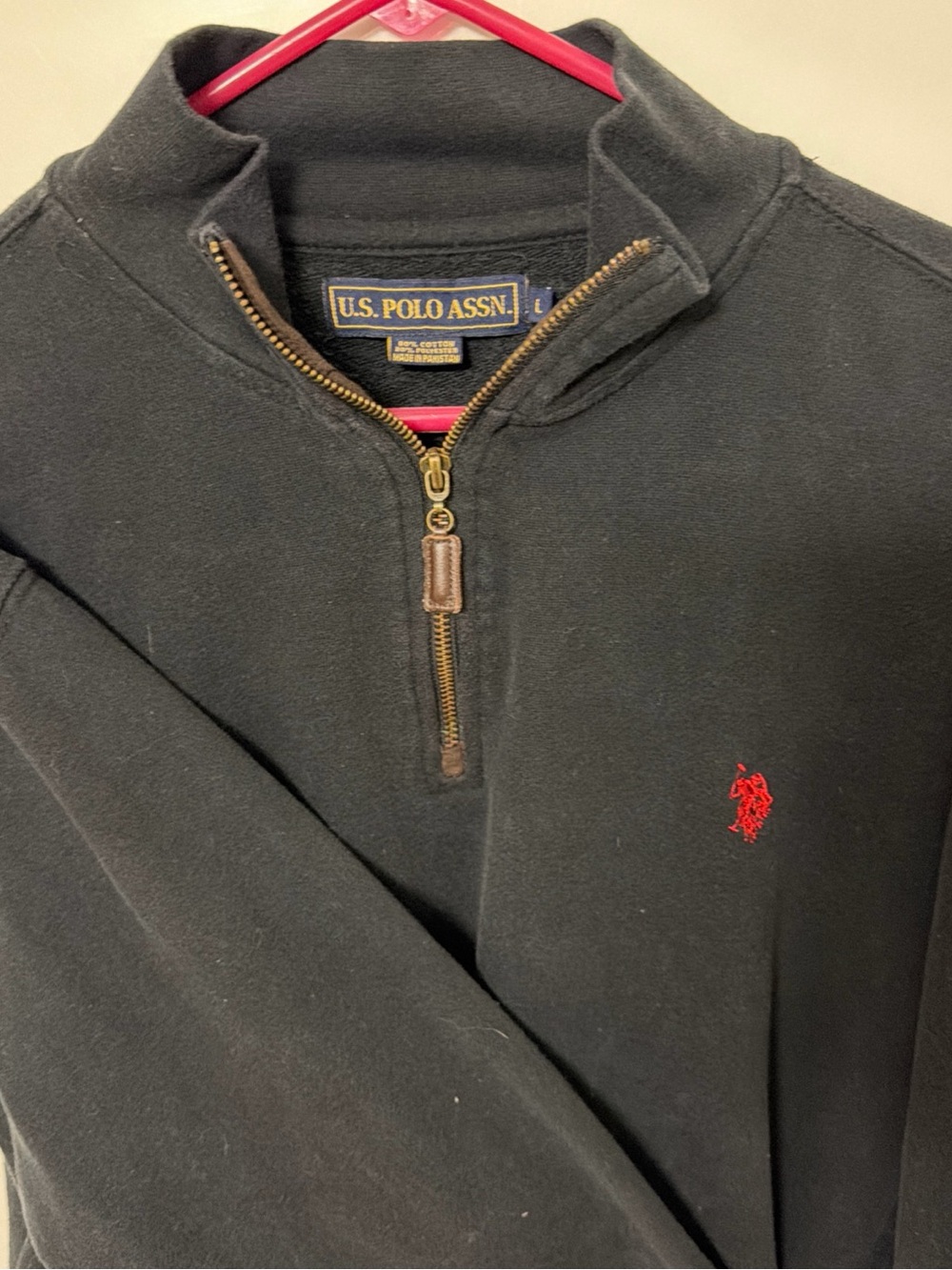 U.S. Polo Assn. Men's Black Half-Zip Sweater with Red Logo